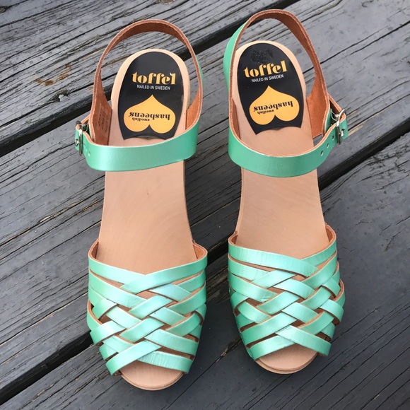 Swedish Hasbeens 39 Mint Braided Sky High Clog - Picture 5 of 8